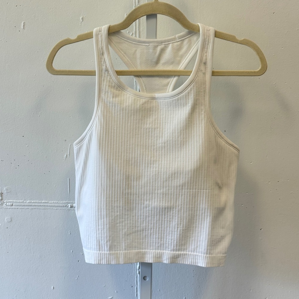Lululemon Ebb to Street Crop Top Tank White Ribbed Racerback LW1CJUS Size 10